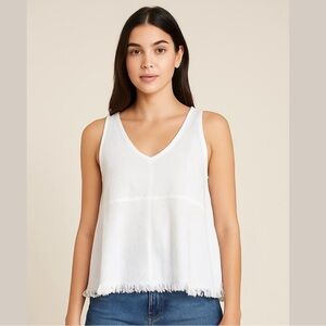 Indigo Rein linen blend crop top with open split back & raw freight hem white L